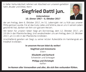 Traueranzeigen Von Siegfried Dattl Wirtrauern At