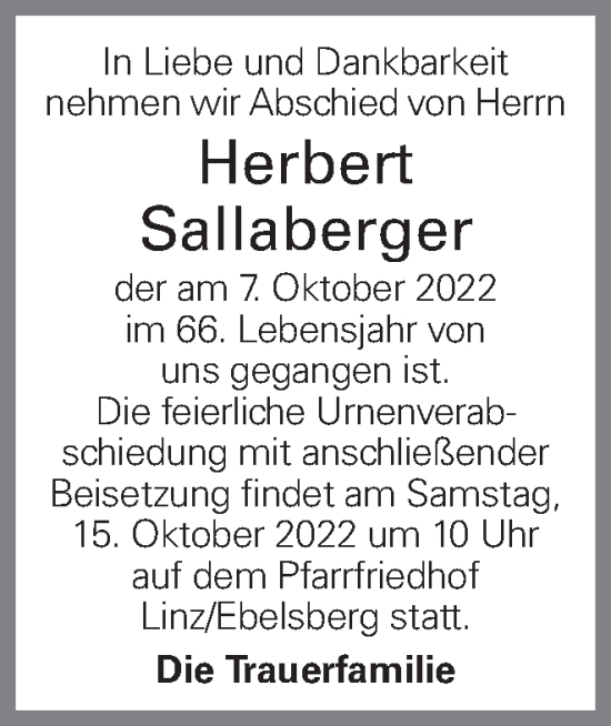 Traueranzeigen Von Herbert Sallaberger Wirtrauern At