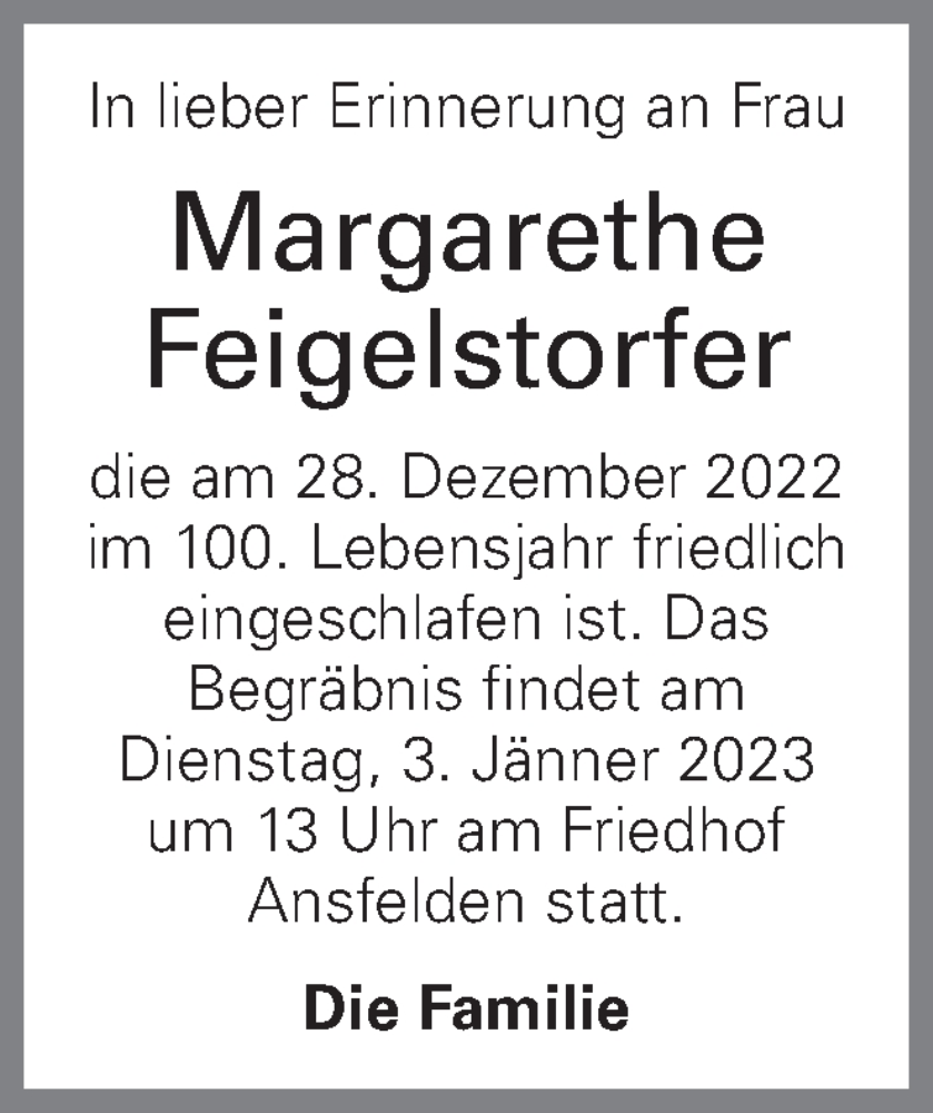 Traueranzeigen Von Margarethe Feigelstorfer Wirtrauern At