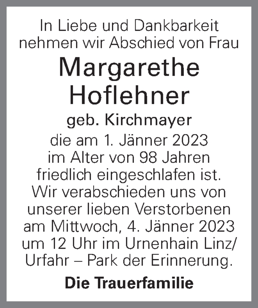 Traueranzeigen Von Margarethe Hoflehner Wirtrauern At