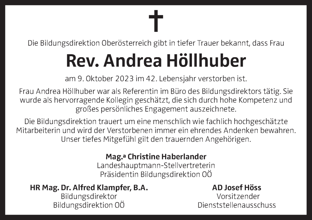 Traueranzeigen von Andrea Höllhuber wirtrauern at