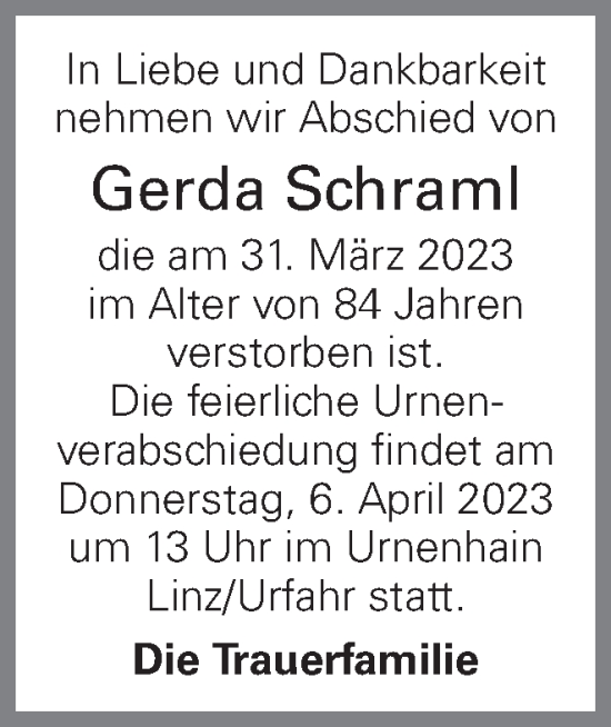 Traueranzeigen Von Gerda Schraml Wirtrauern At