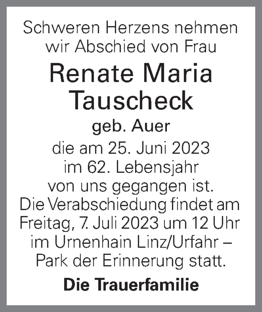 Traueranzeigen Von Renate Maria Tauscheck Wirtrauern At