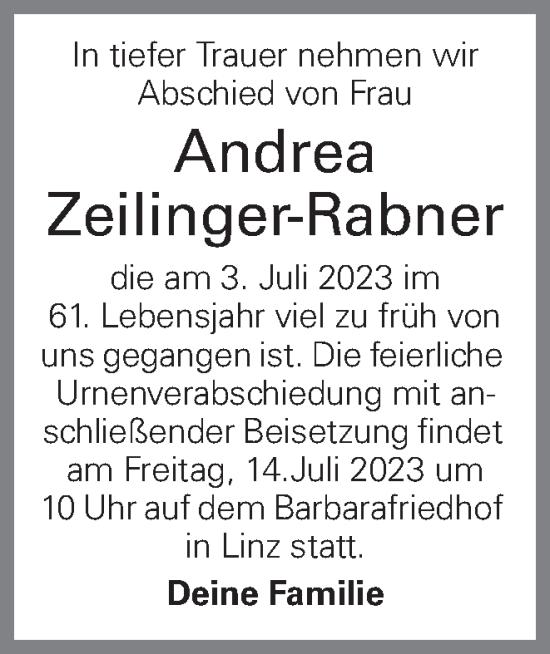 Traueranzeigen Von Andrea Zeilinger Rabner Wirtrauern At