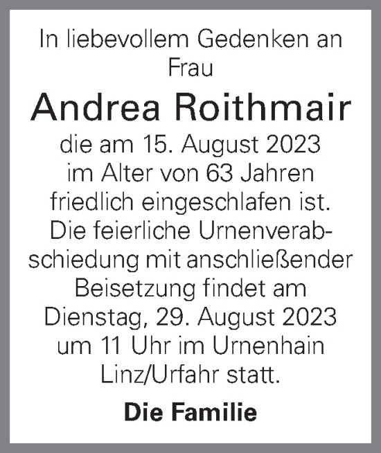 Traueranzeigen Von Andrea Roithmair Wirtrauern At