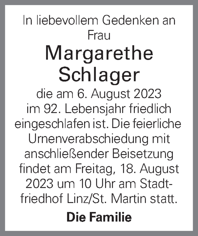 Traueranzeigen Von Margarethe Schlager Wirtrauern At